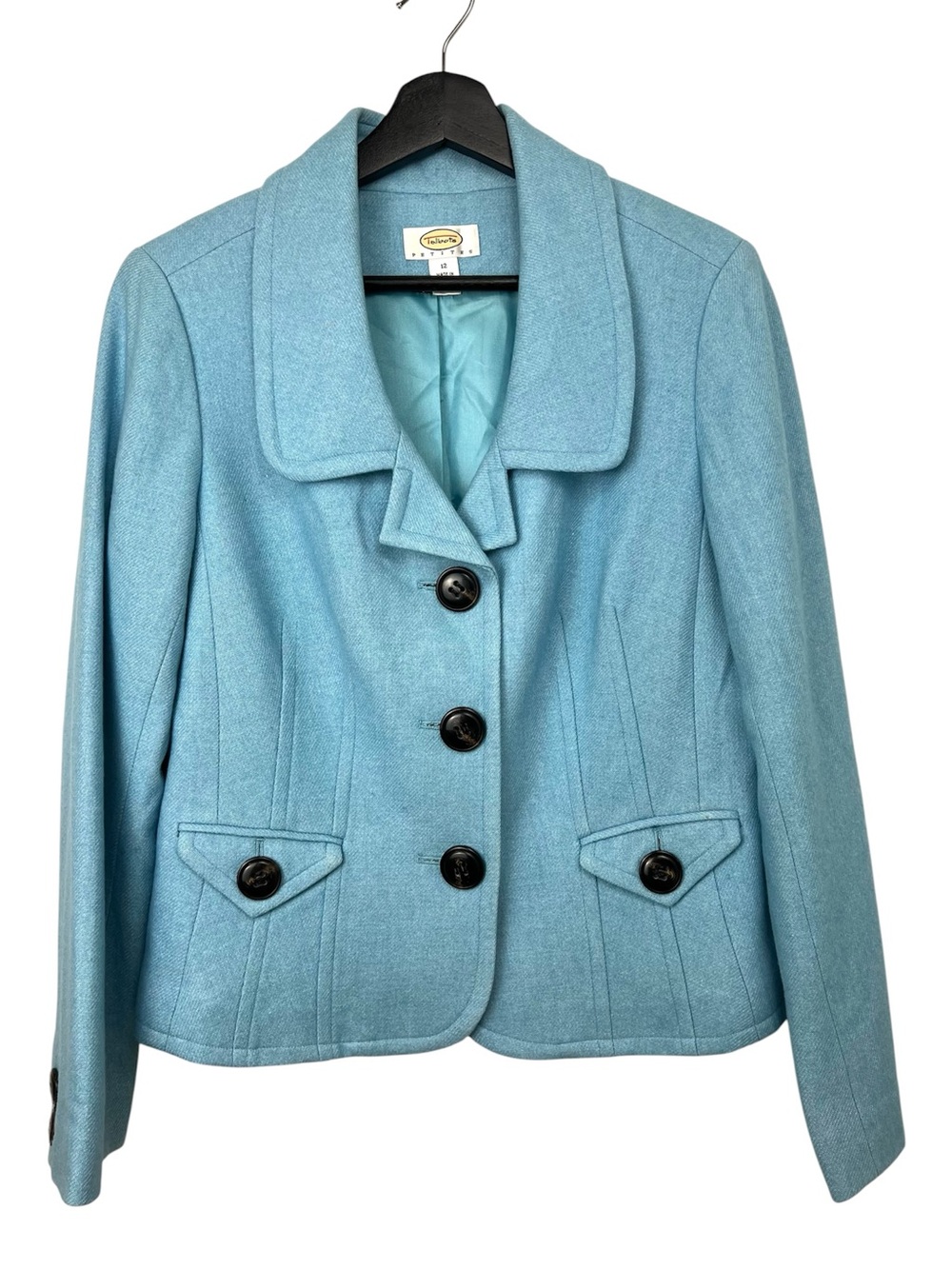 Vintage Talbots Petites Wool Blend Blazer size 12 Sky Blue Classic Career Preppy